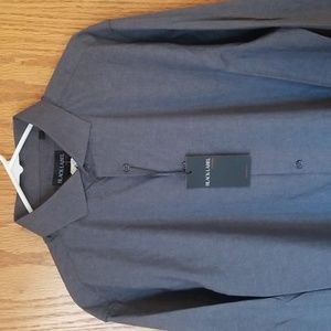 Black Label by Rossini dress shirt XL NWT Black Chambray Slim Fit